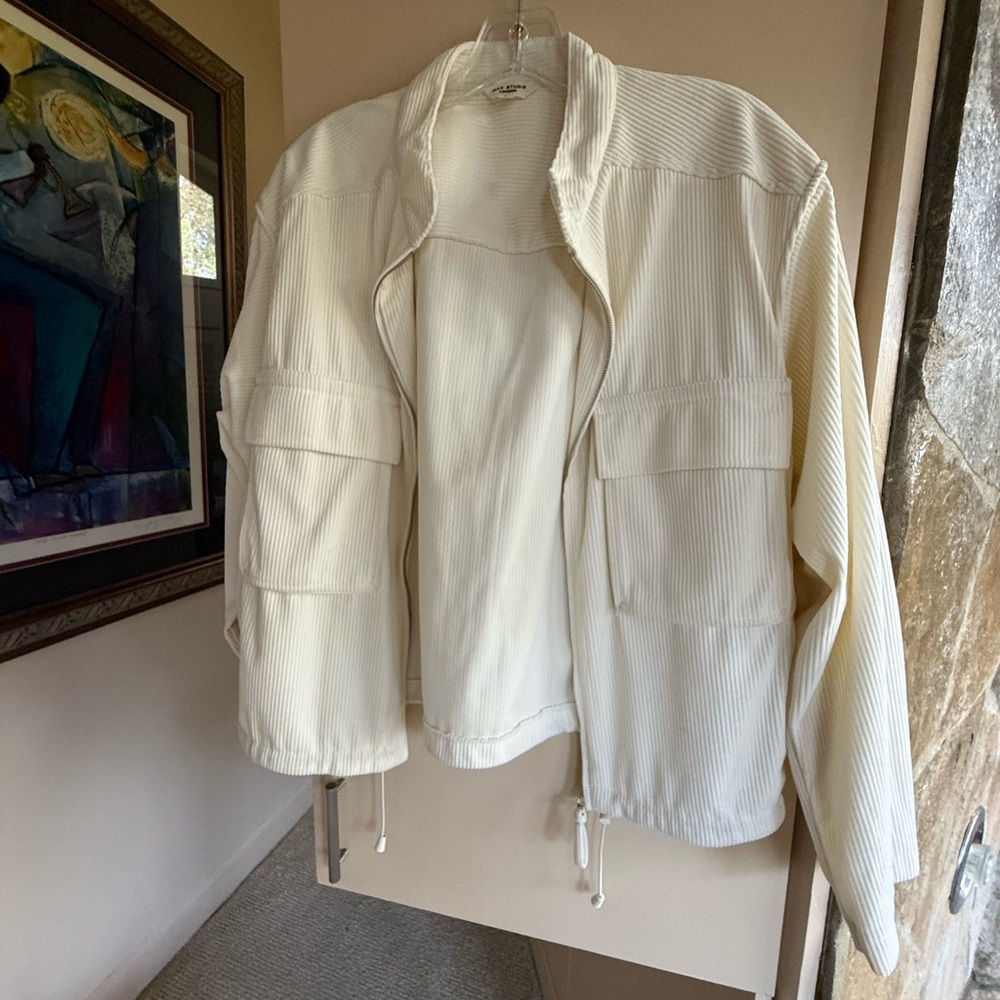 Max Studio Cream Ribbed Zip Jacket - Picture 3 of 6